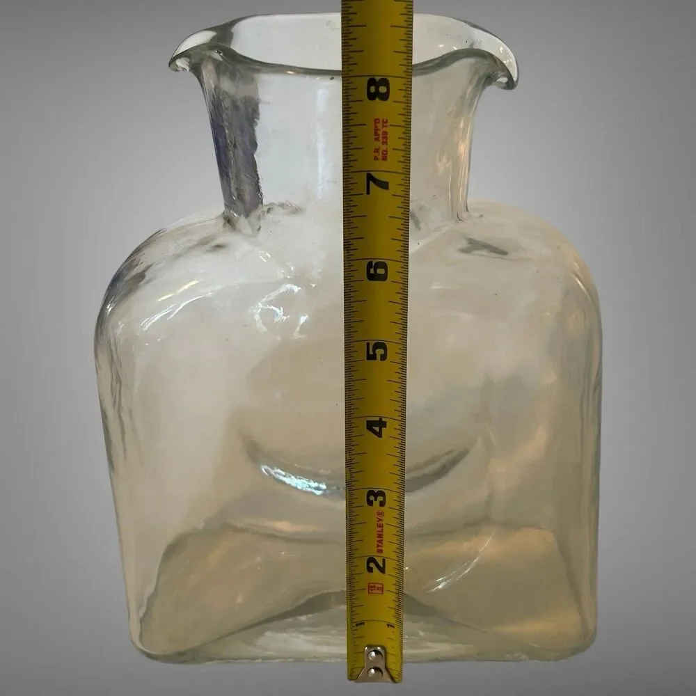 Vintage Blenko Clear Art Glass 8” Double Spout Pitcher Water Carafe Bottle